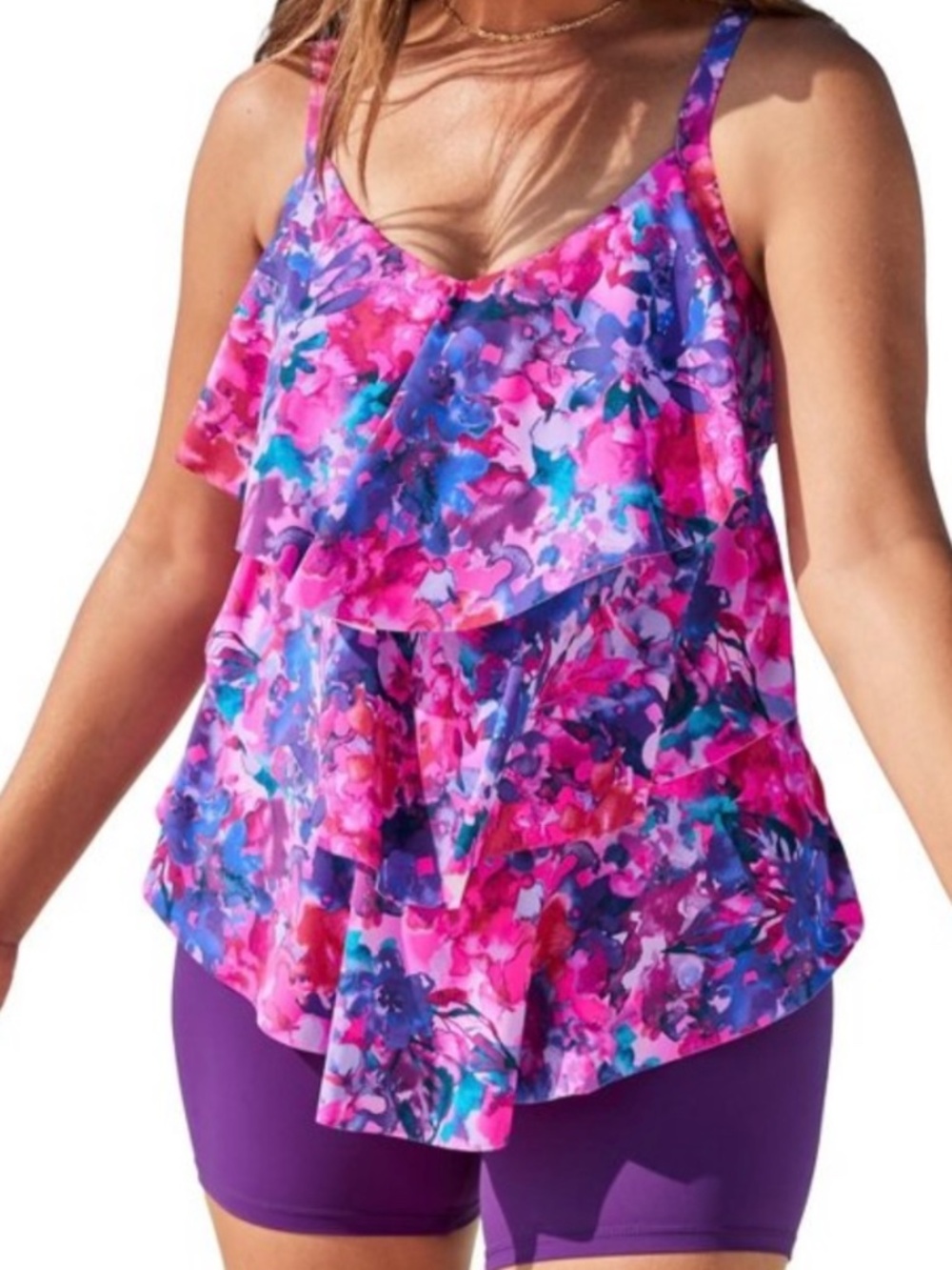 Watercolor Tiered Plus Size Swim Suit